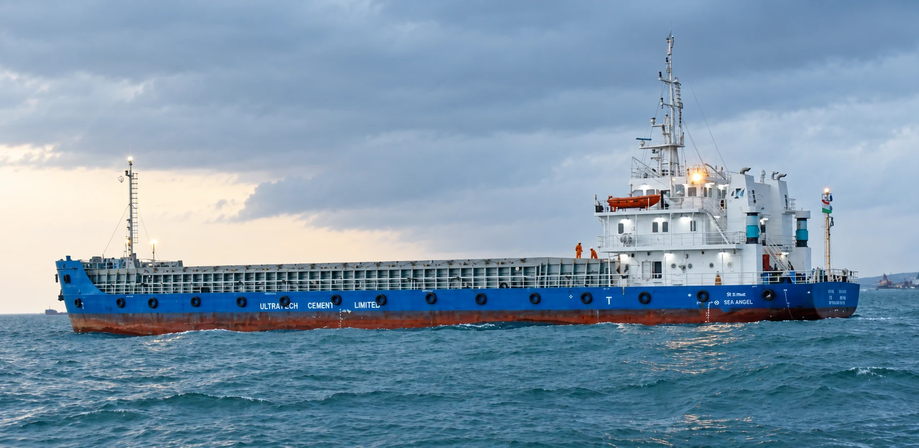 The blue Sea Angel vessel on the water